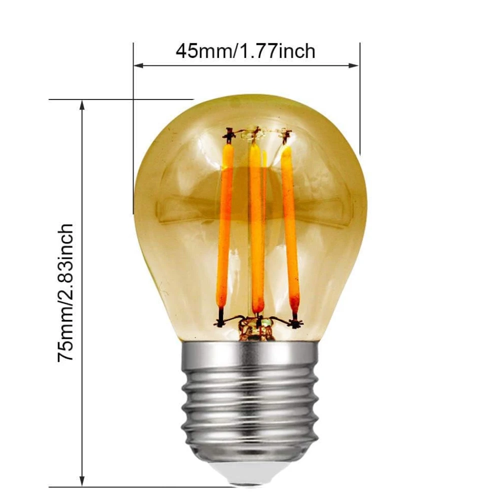 Tryka® Vintage LED Edison Bulb, E27 Base, 45mm x 75mm, Amber Glass in 3-Filament Design
