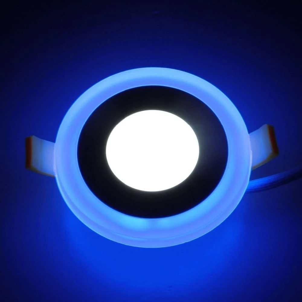 Galaxy 6 watt (3+3) LED Round Panel Light Ceiling POP Down Indoor Light LED 3D Effect Lighting (Double Color) White & Blue Pack of 10