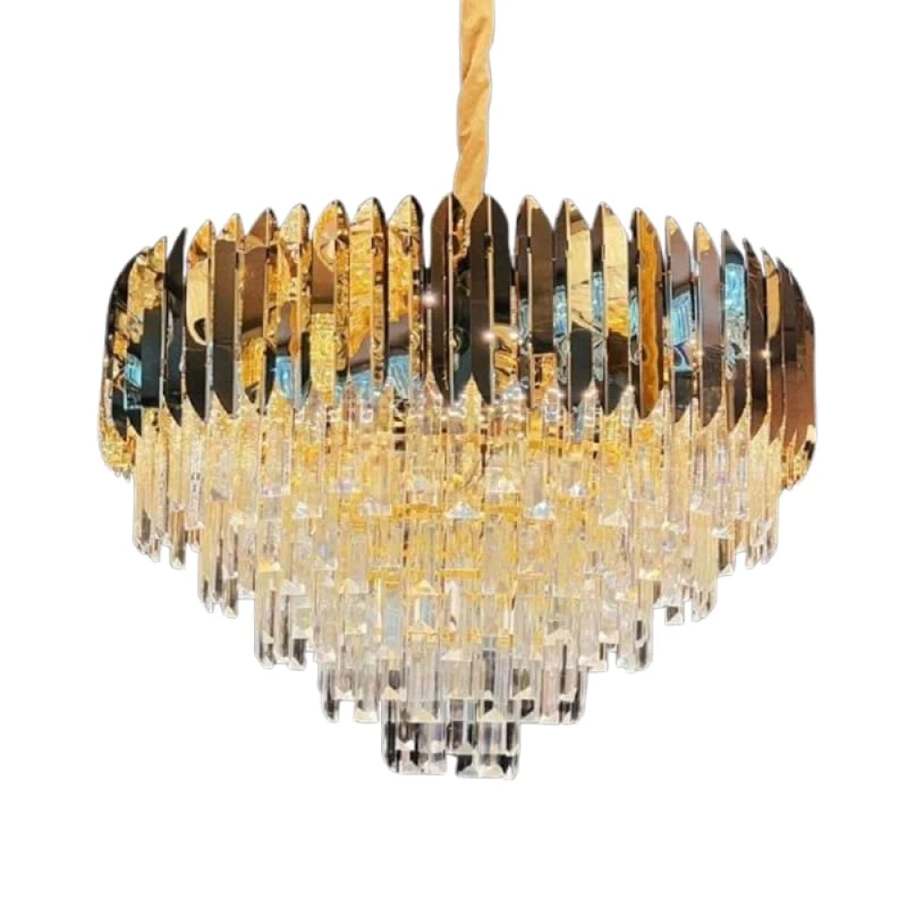 Tryka® Luxury Crystal Chandelier, 3-Tier Modern Design, Gold and Clear Glass, Living Room Ceiling Light 600MM-24 Inches...