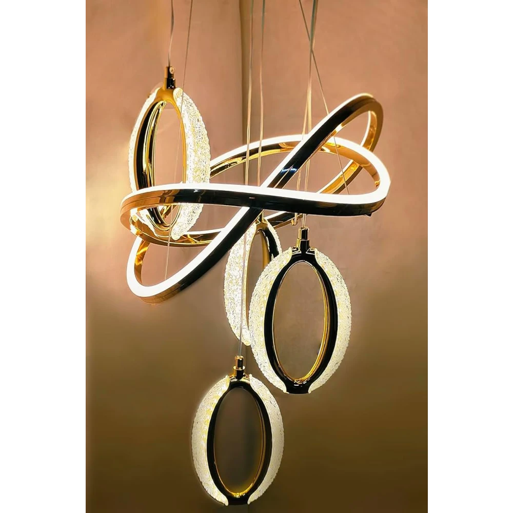 Tryka® Modern LED Hanging with Rings, Infinity Design, Gold and White, Pendant Ceiling Light for Living Room.