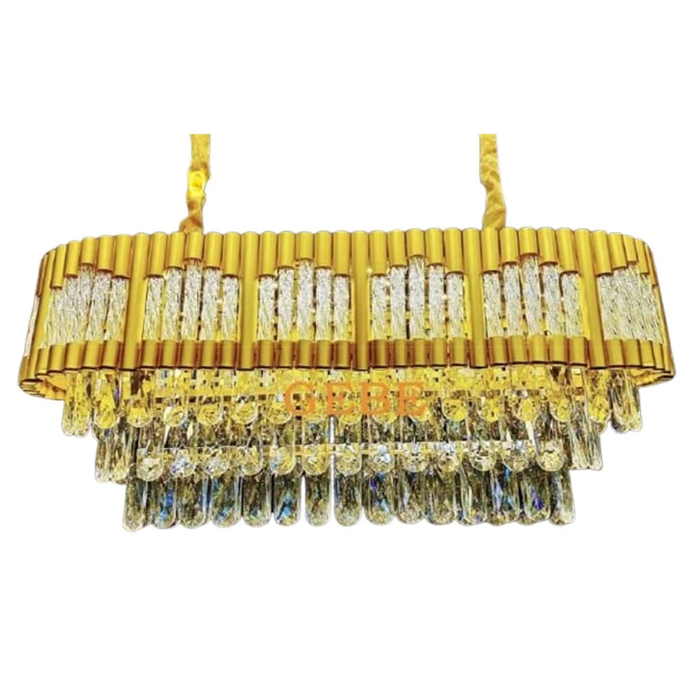 Tryka® Luxury Crystal Chandelier, 800x300mm, Gold Finish, Modern Design with Multi-Tier Glass Drops