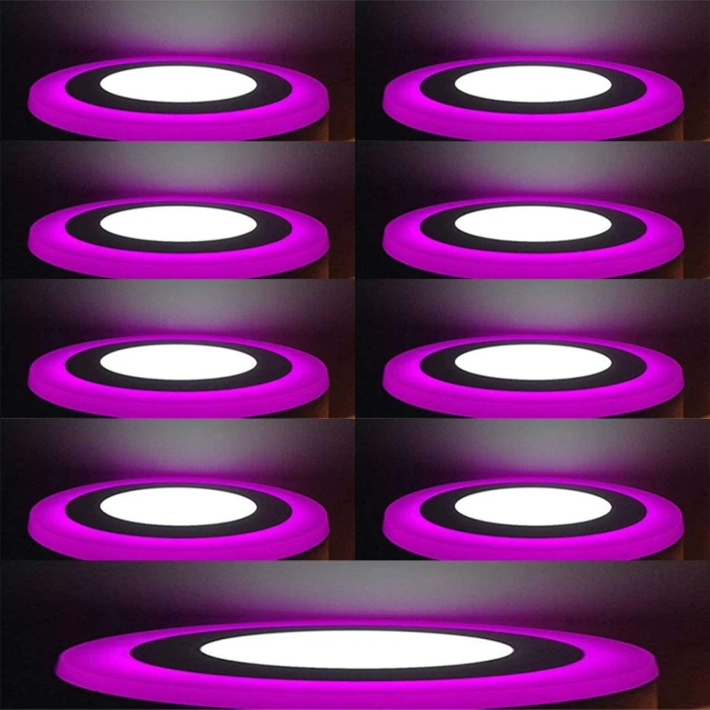 Tryka® 6 watt (3+3) LED Round Panel Light Ceiling POP Down Indoor Light LED 3D Effect Lighting (Double Color) Pink & White Pack of 9