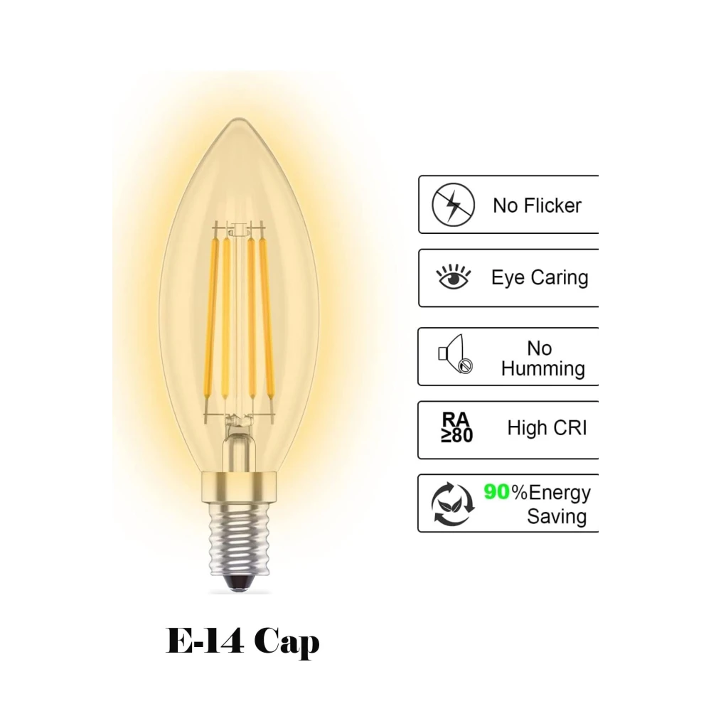 Tryka® E14 LED Candle Bulb, 90% Energy Saving, No Flicker, High CRI, Eye Caring, Suitable for Wall Lamp, Chandelier, Desk Lamp for home