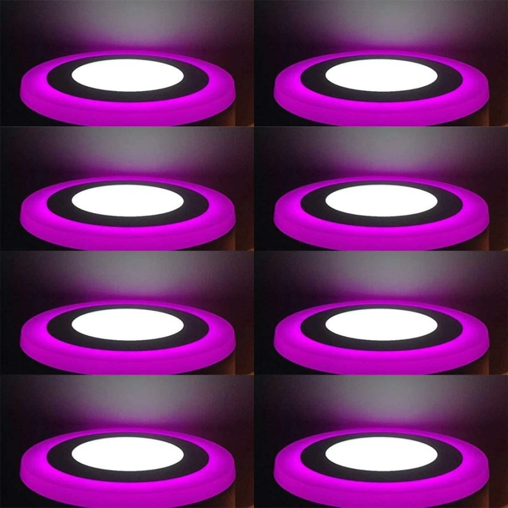 Tryka® 6 watt (3+3) LED Round Panel Light Ceiling POP Down Indoor Light LED 3D Effect Lighting (Double Color) Pink & White Pack of 8