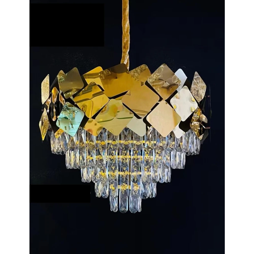 Tryka® Chandelier-Crystal Jhoomar, Modern Crystal Chandeliers Gold 5-Tier Round Crystal Chandelier Colors.3 Color,Rose Gold,Led Plate Included 600MM