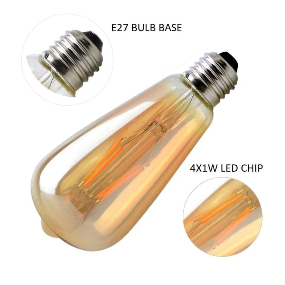 Tryka® Vintage LED Edison Bulb, E27 Base, 4W, 5.3 x 2.5 Inches, Amber Glass