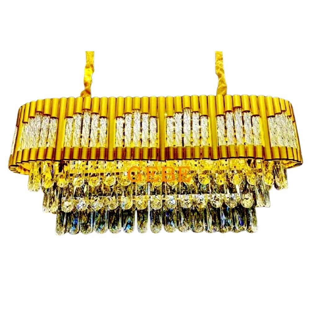 Tryka® Luxury Crystal Chandelier, 800x300mm, Gold Finish, Modern Design with Multi-Tier Glass Drops