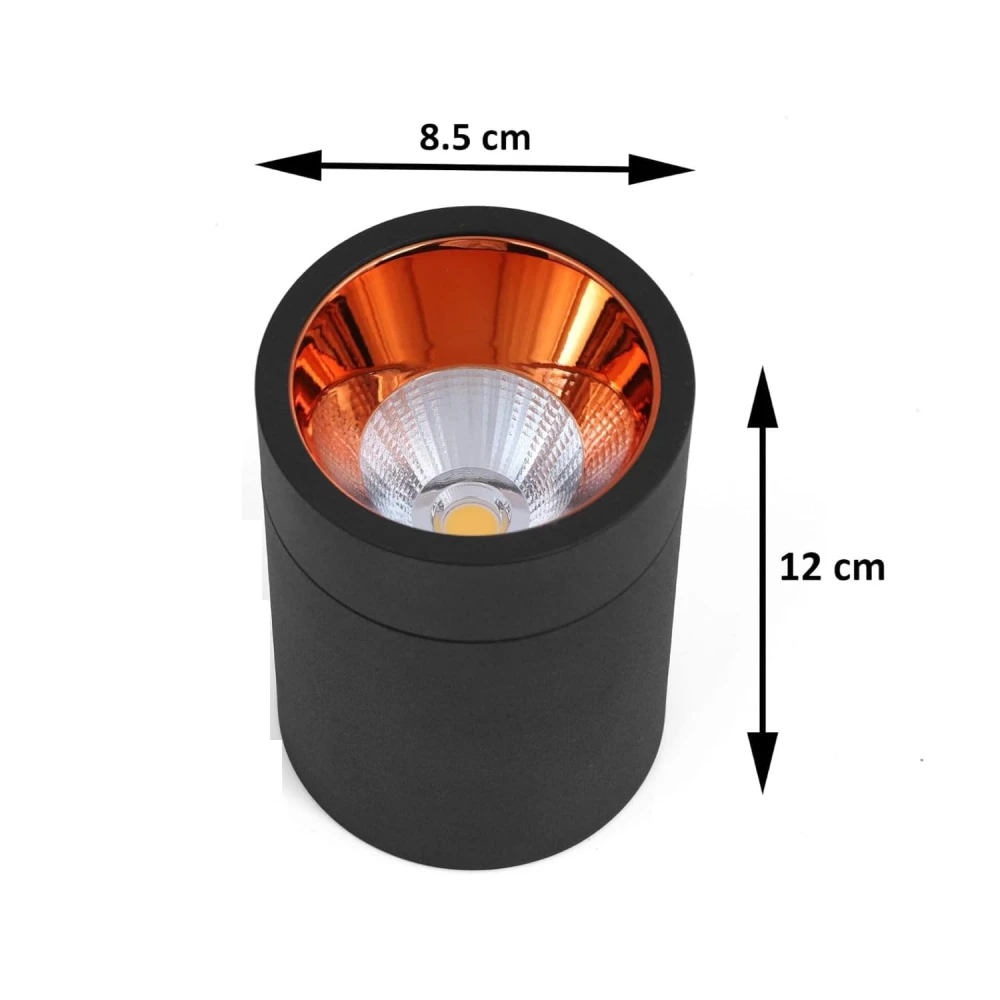 Tryka® 12 Watts Black Body LED Round Surface Light Cylindrical Shape Indoor Ceiling Mounted Spot Light Down Light Aluminium Body (9Cm Height) (Warm White)