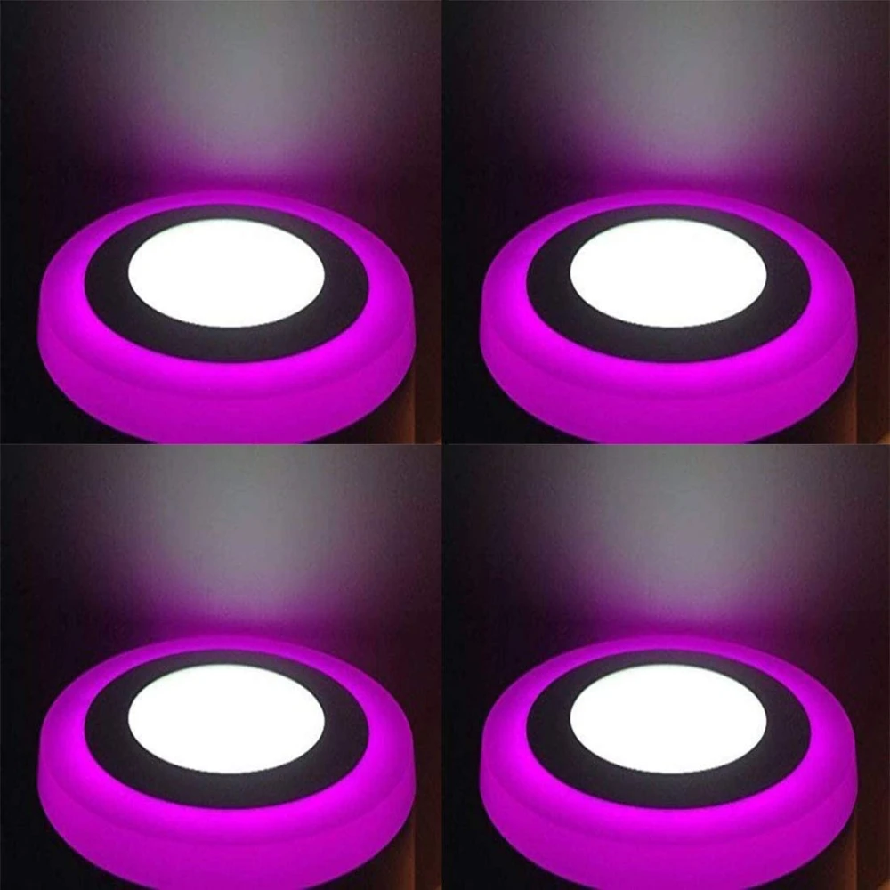 Tryka® 6 watt (3+3) LED Round Panel Light Ceiling POP Down Indoor Light LED 3D Effect Lighting (Double Color) Pink & White Pack of 4.