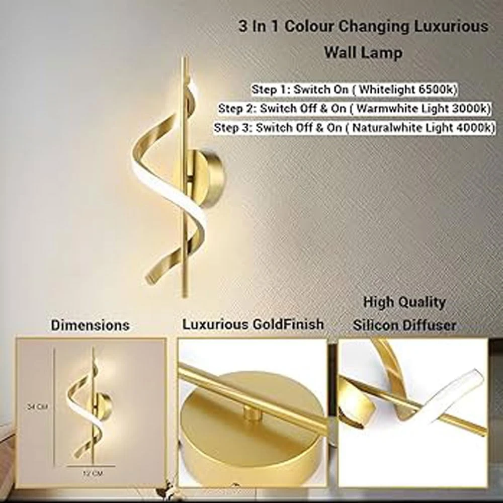 Tryka® Modern LED Wall Lamp Indoor Spiral Wall Lamp Adjustable Colour Changing Wall Light Decorative Lamp for Living Room Bedroom Bedside