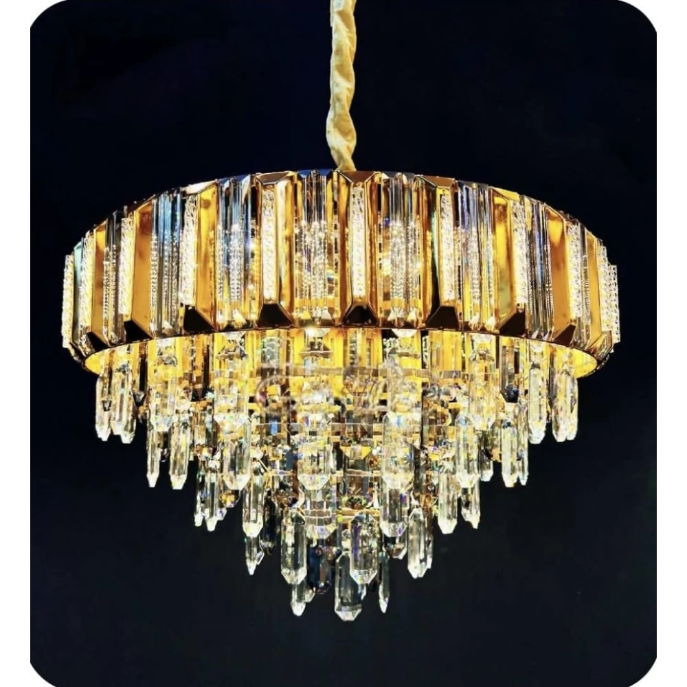 Tryka® Luxury Crystal Chandelier, 3-Tier Gold Finish, Modern Pendant Ceiling Light for Living Room 600MM-24 Inches.