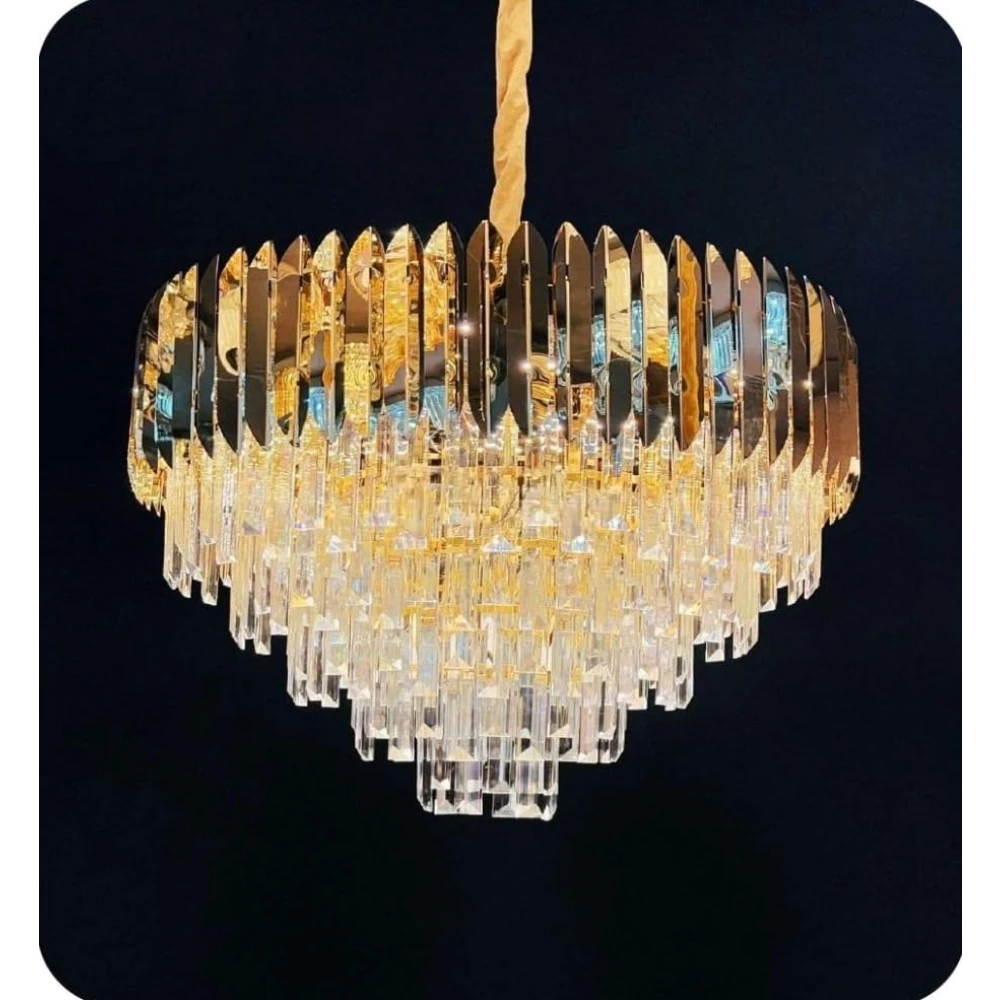 Tryka® Luxury Crystal Chandelier, 3-Tier Modern Design, Gold and Clear Glass, Living Room Ceiling Light 600MM-24 Inches...