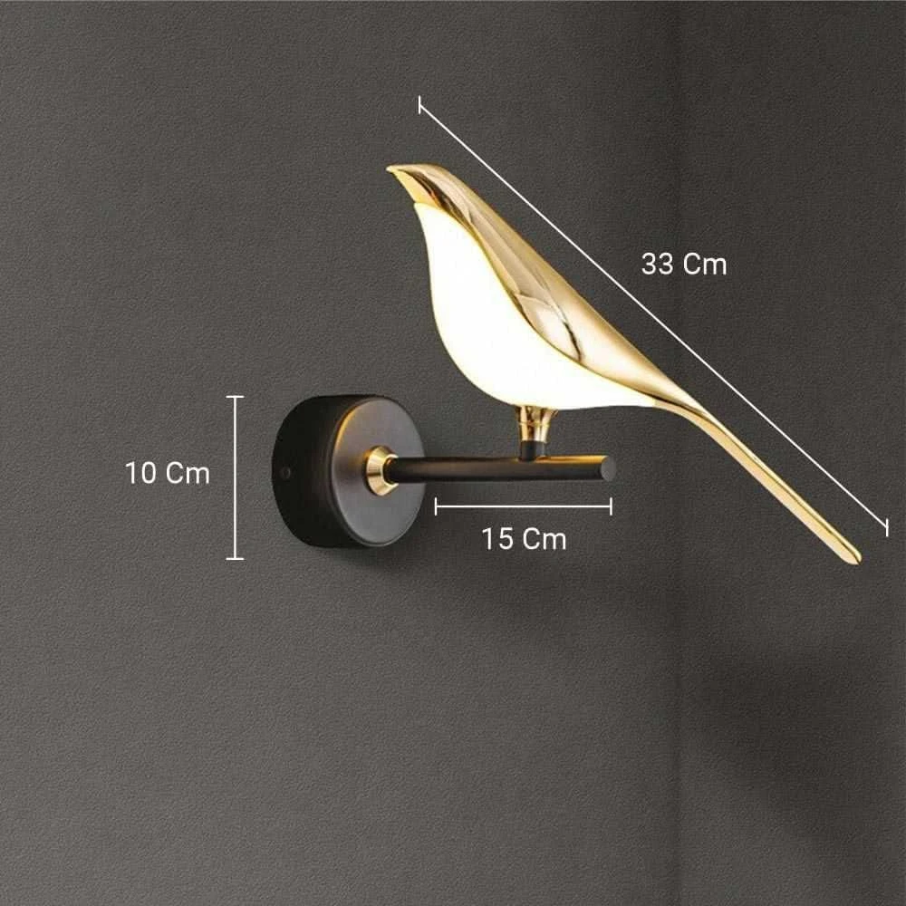 Tryka® Modern Bird Wall Sconce Light, 33 cm Gold Metal, Black Base, LED Wall Lamp