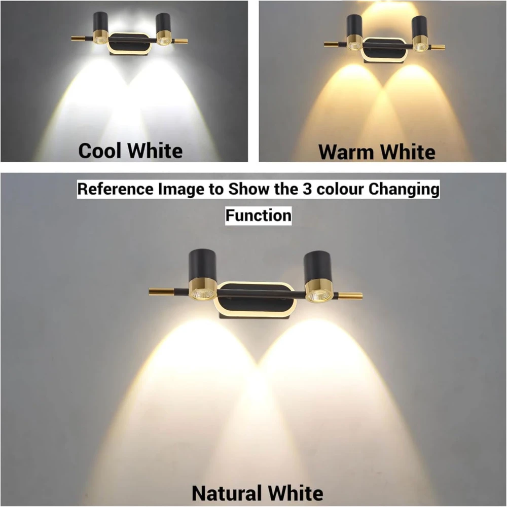 Tryka® Modern Wall Light Fixture, Black and Gold, 31 cm Width, Dual Adjustable Spotlights 3 in 1 Pack of 1.