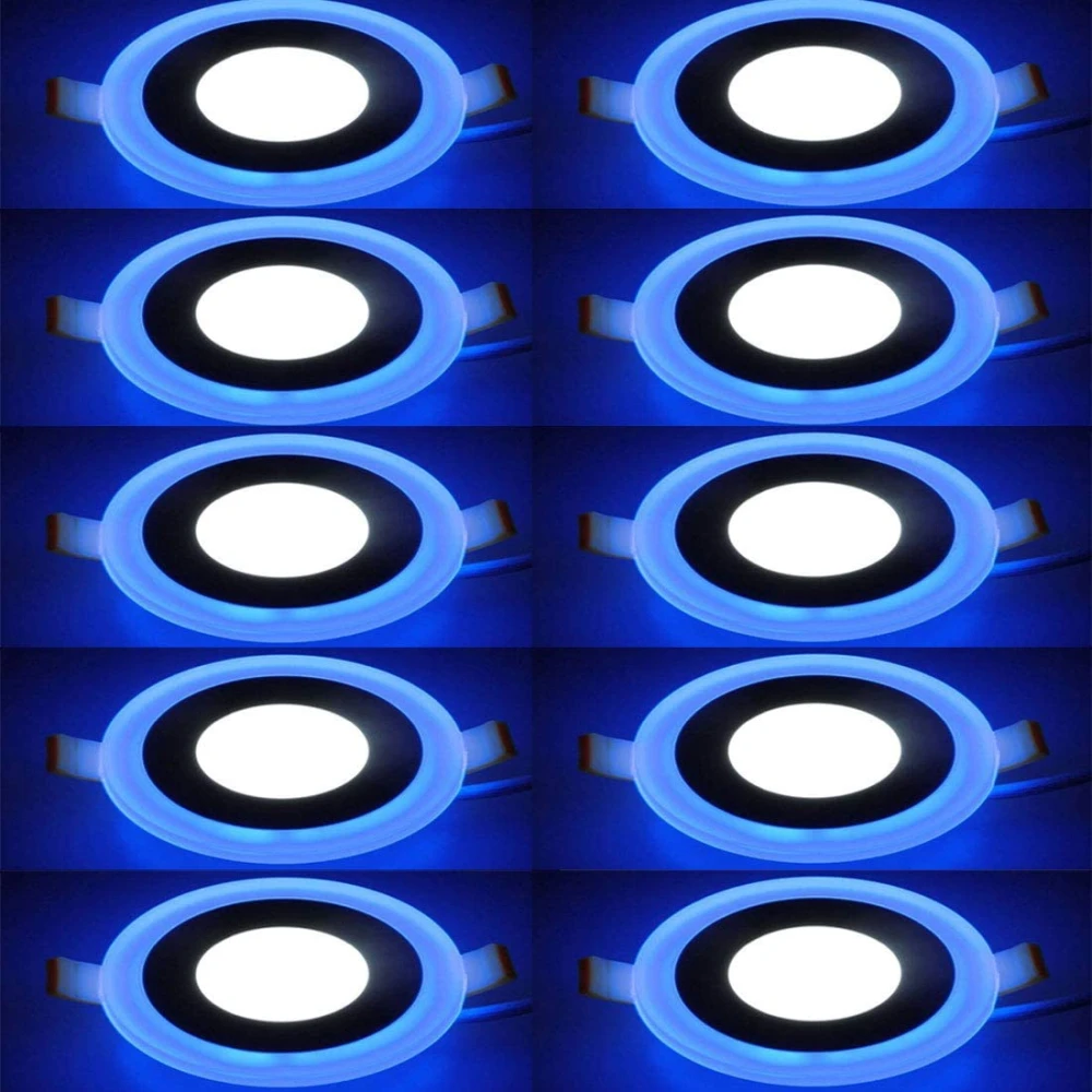 Galaxy 6 watt (3+3) LED Round Panel Light Ceiling POP Down Indoor Light LED 3D Effect Lighting (Double Color) White & Blue Pack of 10