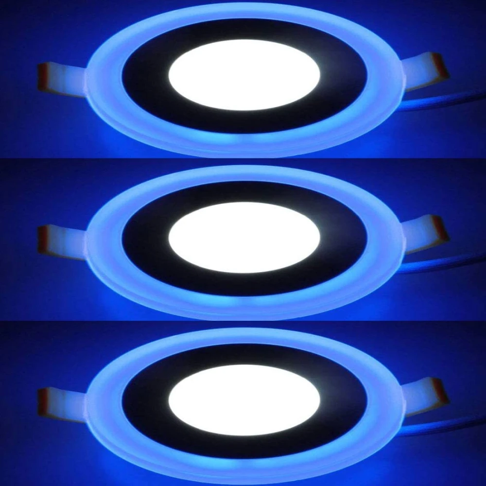Tryka® 6 watt (3+3) LED Round Panel Light Ceiling POP Down Indoor Light LED 3D Effect Lighting (Double Color) White & Blue Pack of 3