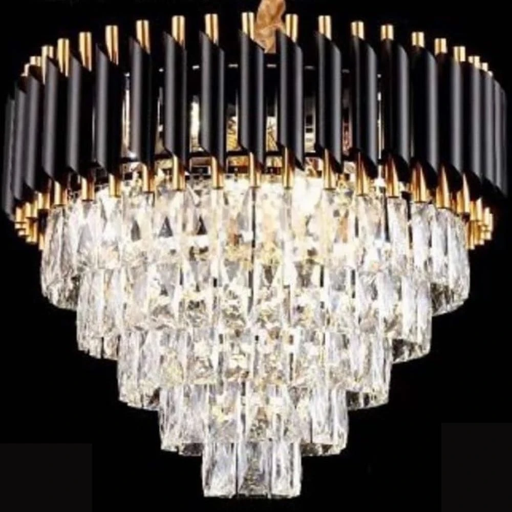 Tryka® Modern Crystal Chandelier with Black Metal Frame, 3-Tier Luxury Pendant Light Fixture for Living Room 600MM-24 Inches...