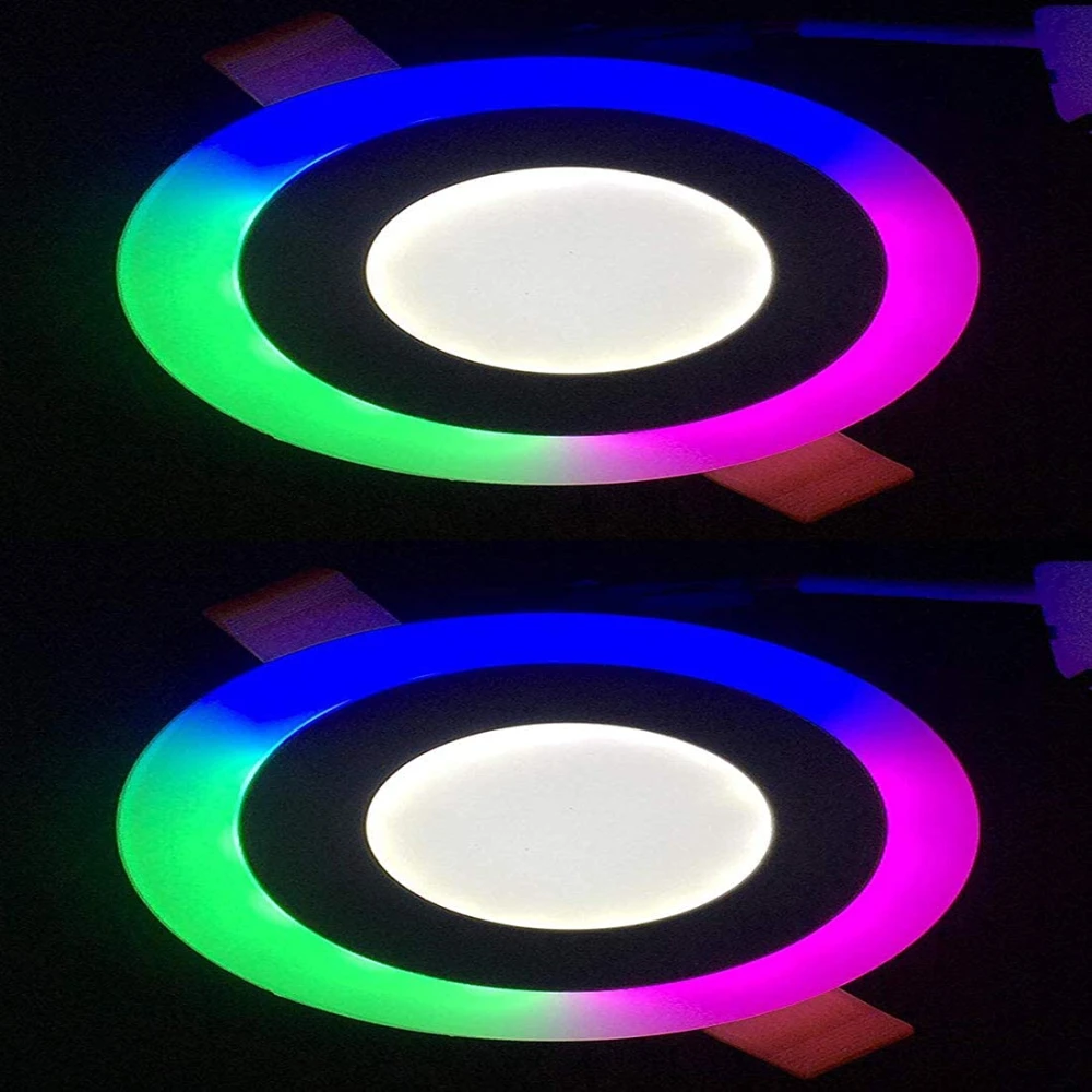 Tryka® 6 watt 3+3 Round Panel Ceiling POP Down Indoor LED Light 3D Effect Lighting (Double Color, Multicolour) - Pack of 2