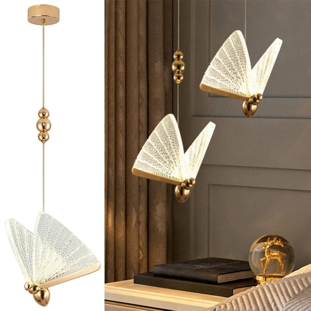 Tryka LED Butterfly Bedside Hanging Pendant Ceiling Lamp- White,Natural White & Warm White, Gold