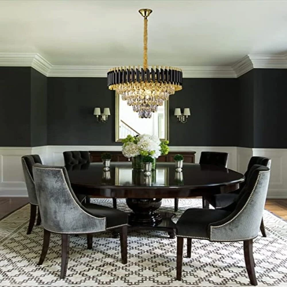 Tryka® Modern Crystal Chandelier with Black Metal Frame, 3-Tier Luxury Pendant Light Fixture for Living Room 600MM-24 Inches...