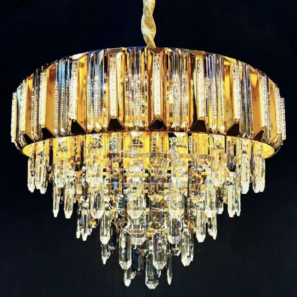 Tryka® Luxury Crystal Chandelier, 3-Tier Gold Finish, Modern Pendant Ceiling Light for Living Room 600MM-24 Inches.