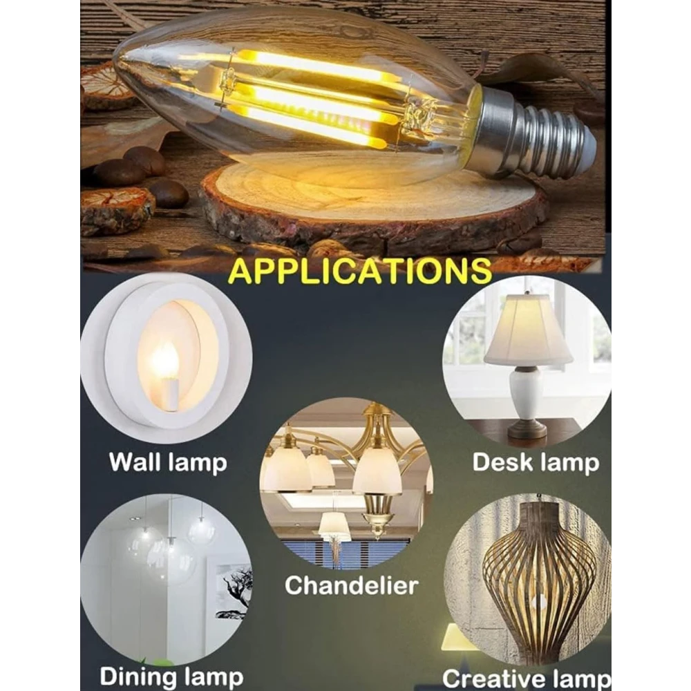 Tryka® E14 LED Candle Bulb, 90% Energy Saving, No Flicker, High CRI, Eye Caring, Suitable for Wall Lamp, Chandelier, Desk Lamp.