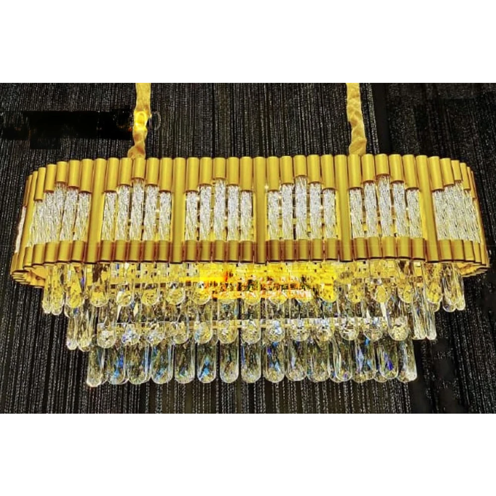 Tryka® Luxury Crystal Chandelier, 800x300mm, Gold Finish, Modern Design with Multi-Tier Glass Drops
