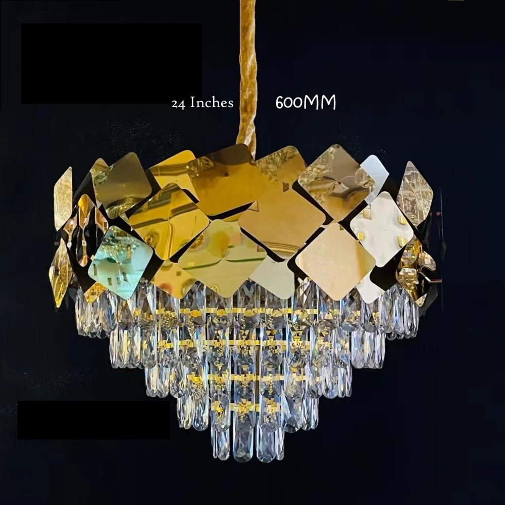 Tryka® Chandelier-Crystal Jhoomar, Modern Crystal Chandeliers Gold 5-Tier Round Crystal Chandelier Colors.3 Color,Rose Gold,Led Plate Included 600MM