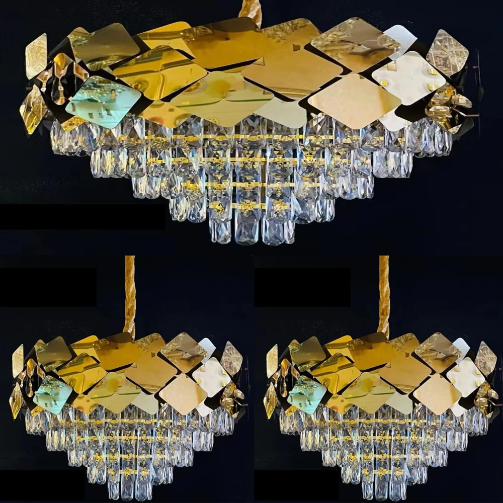 Tryka® Chandelier-Crystal Jhoomar, Modern Crystal Chandeliers Gold 5-Tier Round Crystal Chandelier Colors.3 Color,Rose Gold,Led Plate Included 600MM