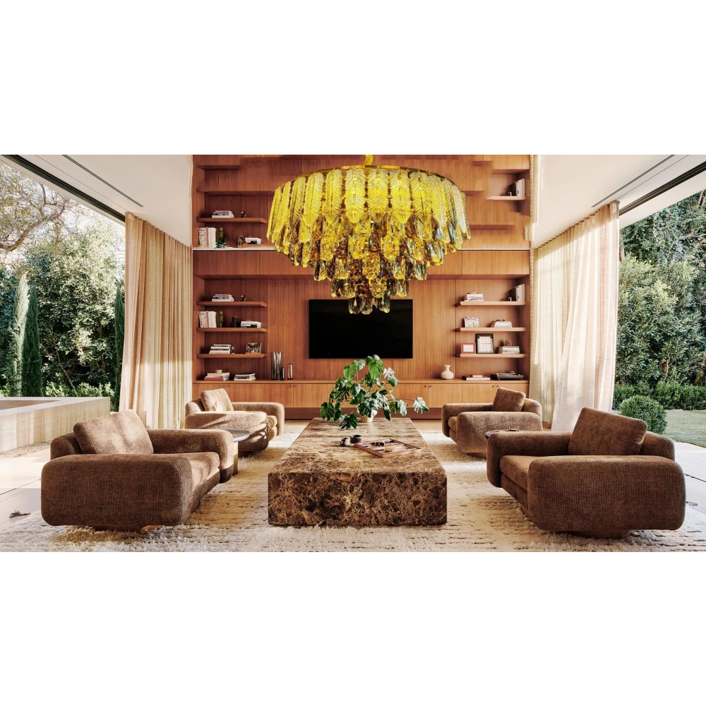 Tryka® Luxury Crystal Chandelier with Feather Design, 3-Tier Pendant Light Fixture, Gold 600MM - 24 Inches.
