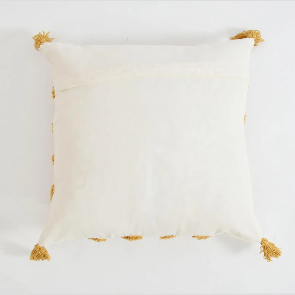 KOSTORICA, Flower Tufted Bohemian Woven Cushion Covers for Bedroom, Living Room, Home Décor, Office, Sofa, Chair & Couch (Mustard Yellow_Pack of 2 Pcs_16x16 Inches)