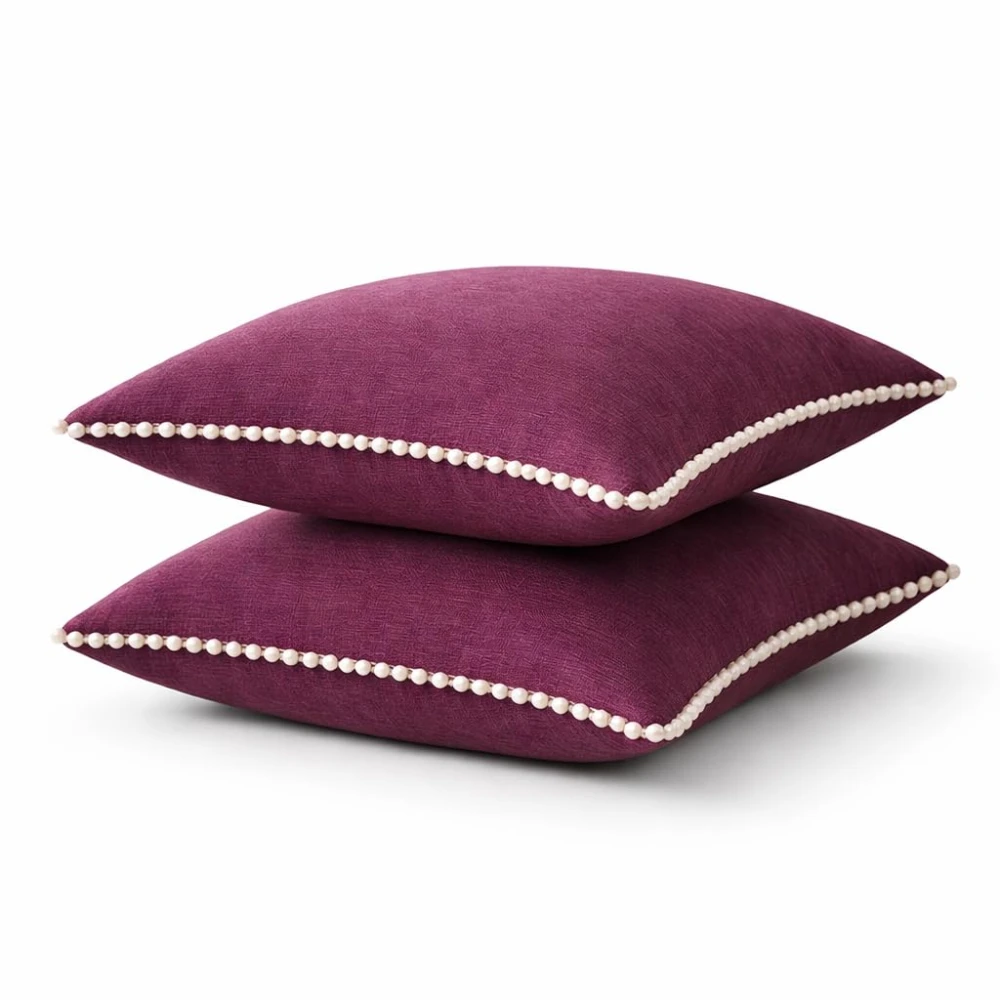 KOSTORICA, Chenille Bohemian Woven Border Lace Pom Pom Cushion Covers for Bedroom, Living Room, Home Décor, Office, Sofa, Chair & Couch (Purple Plum Pink_Pack of 2 Pcs_16x16 Inches)