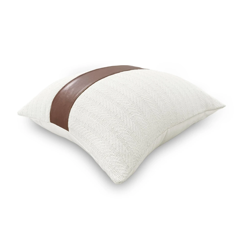 KOSTORICA, Herringbone Chevron Stripe Boho Faux Leather Woven Cushion Covers for Bedroom, Living Room, Home Décor, Office, Sofa, Chair & Couch (Ivory, offwhite, Tan Brown_Pack of 2 Pcs_16x16 Inches)