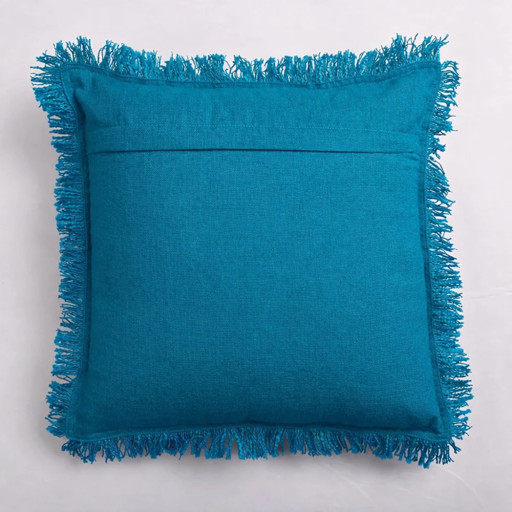 KOSTORICA, Herringbone Chevron Stripe Bohemian Woven Fringes Texture Cushion Covers for Bedroom, Living Room, Home Décor, Office, Chair, Sofa & Couch (Teal or Ferozi Blue_Pack of 2 Pcs_16x16 Inches)