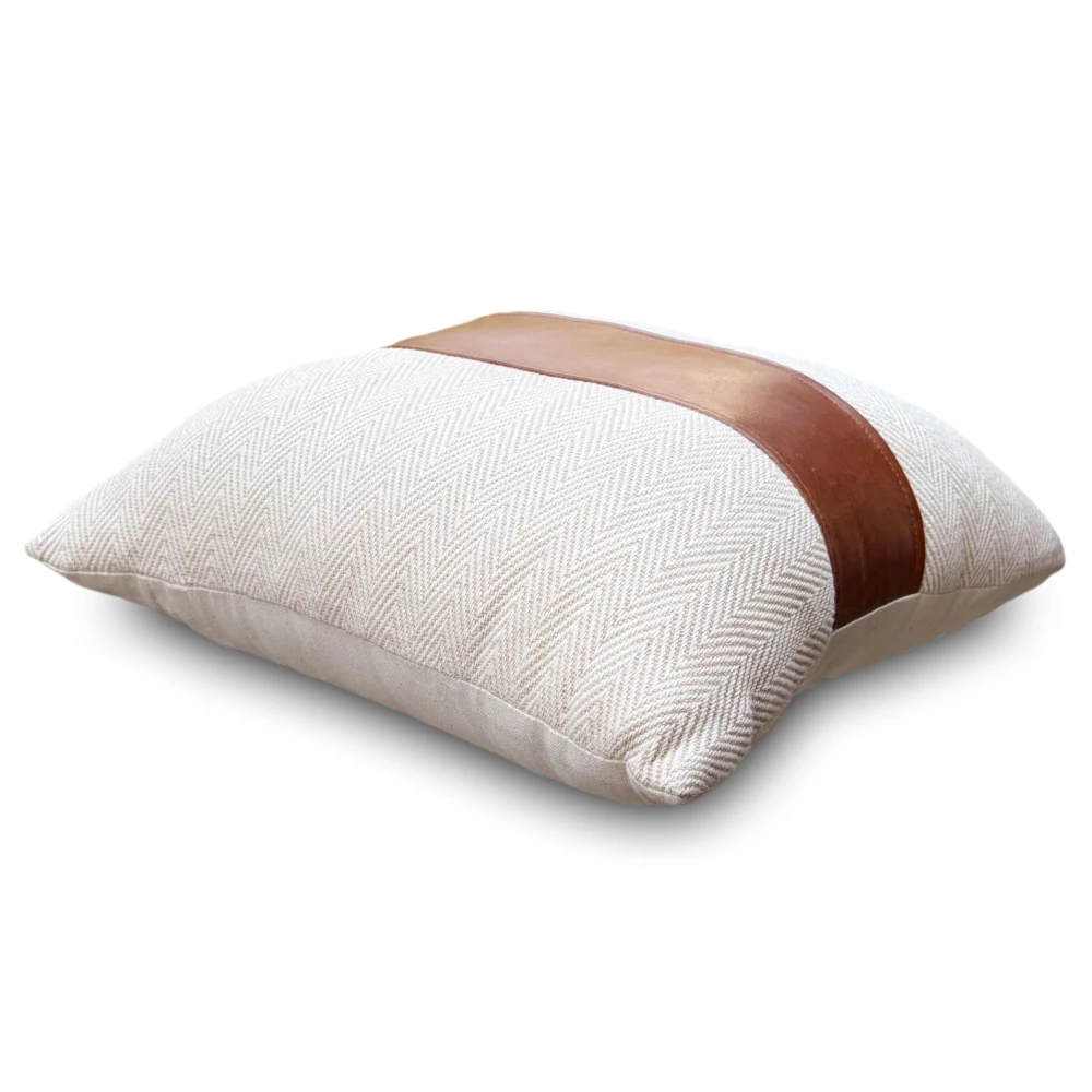 KOSTORICA, Herringbone Chevron Stripe Boho Faux Leather Woven Cushion Covers for Bedroom, Living Room, Home Décor, Office, Sofa, Chair & Couch (Beige & Tan Brown_Pack of 2 Pcs_16x16 Inches)
