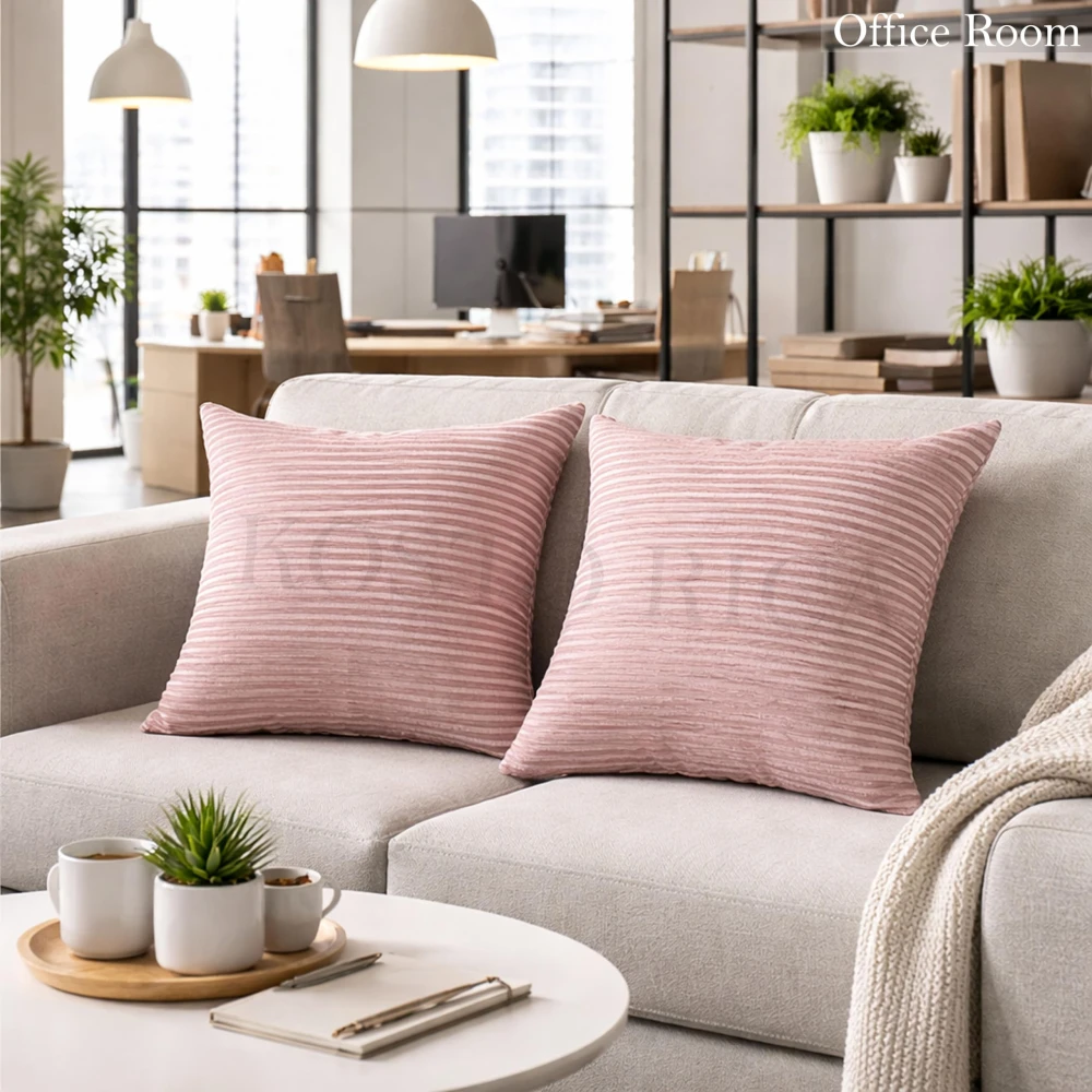 KOSTORICA, Chenille Chevron Stripe Geometrical Woven Cushion Covers for Bedroom, Living Room, Home Décor, Office, Sofa, Chair & Couch (Plush Pink_Pack of 2 Pcs_16x16 Inches)
