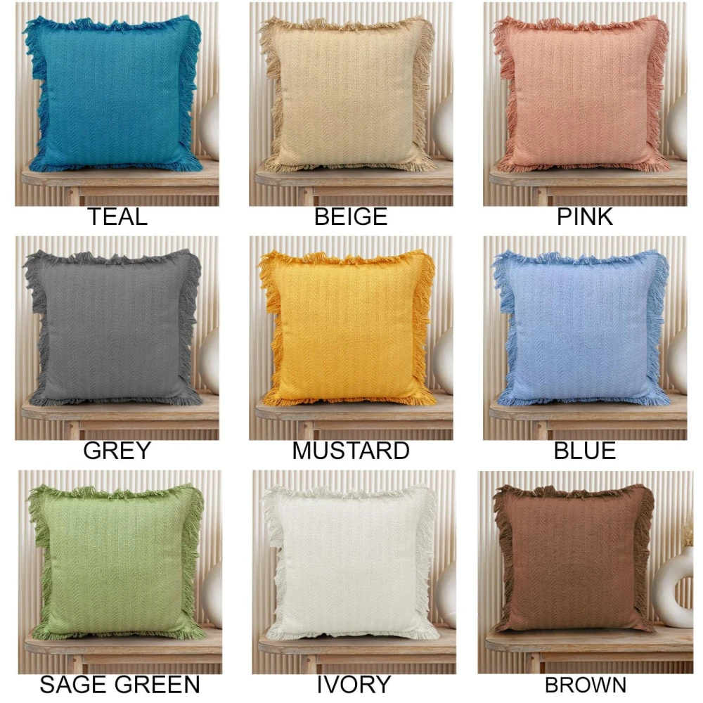 KOSTORICA, Herringbone Chevron Stripe Bohemian Woven Fringes Texture Cushion Covers for Bedroom, Living Room, Home Décor, Office, Chair, Sofa & Couch (Offwhite - Ivory_Pack of 2 Pcs_16x16 Inches)
