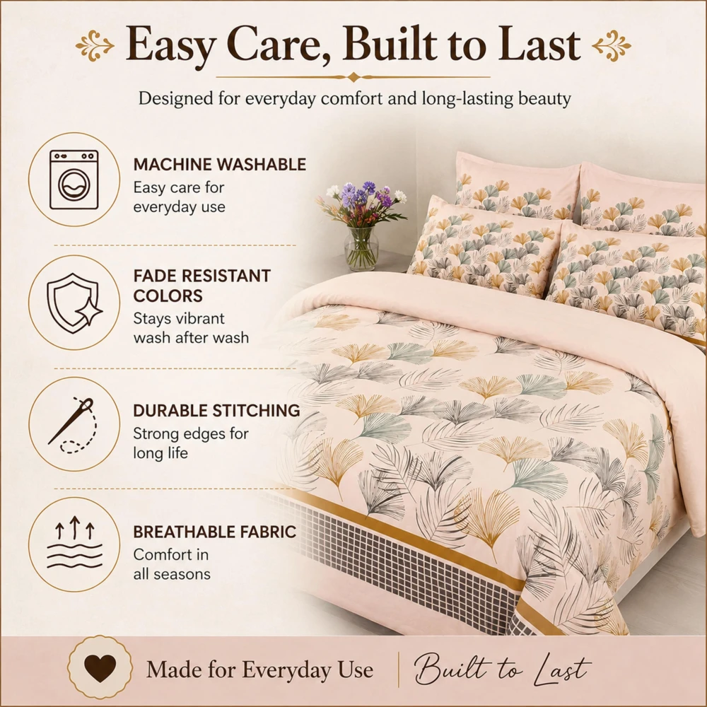 King Size 100% Cotton 200 T.C Tropical Floral Bedsheet (100x100 Inches) & Pillow Covers (18x28 Inches) | Soft Breathable Printed Bed Sheet | Bedding Set King Size | Peach Pink for Bedroom & Home Decor
