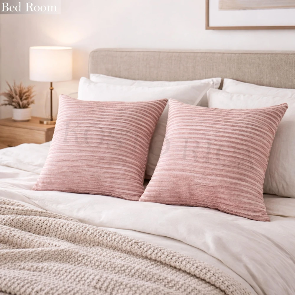 KOSTORICA, Chenille Chevron Stripe Geometrical Woven Cushion Covers for Bedroom, Living Room, Home Décor, Office, Sofa, Chair & Couch (Plush Pink_Pack of 2 Pcs_16x16 Inches)