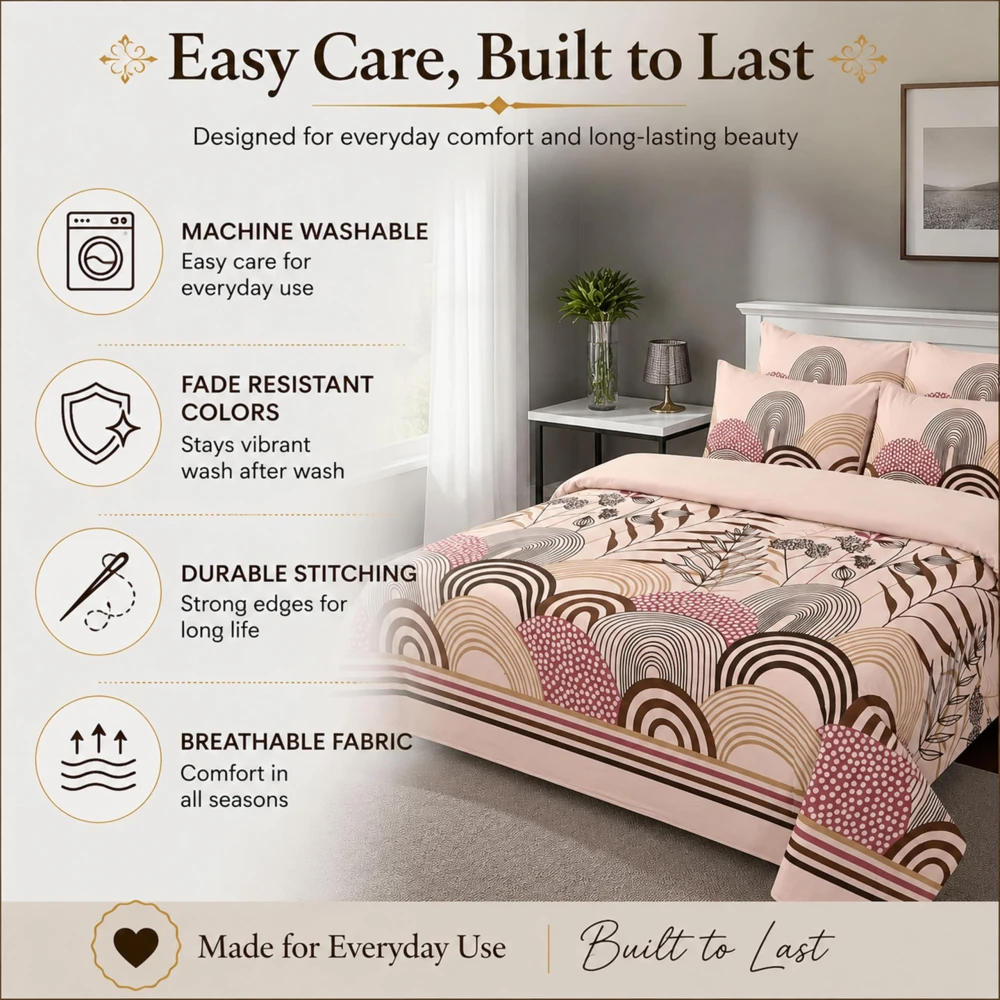 King Size 100% Cotton 200 T.C Floral Bedsheet (100x100 Inches) with Pillow Covers (18x28 Inches) | Soft Breathable Printed Bed Sheet | Bedding Set King Size | Peach Pink for Bedroom & Décor