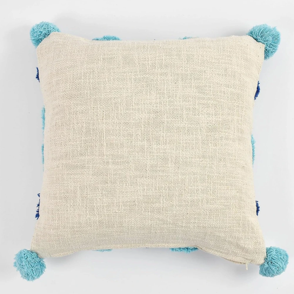 KOSTORICA, Chevron Diamond Tufted Bohemian Woven Cushion Covers for Bedroom, Living Room, Home Décor, Office, Sofa, Chair & Couch (Navy-Aqua Blue_Pack of 2 Pcs_16x16 Inches)