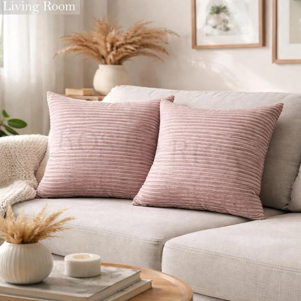 KOSTORICA, Chenille Chevron Stripe Geometrical Woven Cushion Covers for Bedroom, Living Room, Home Décor, Office, Sofa, Chair & Couch (Plush Pink_Pack of 2 Pcs_16x16 Inches)