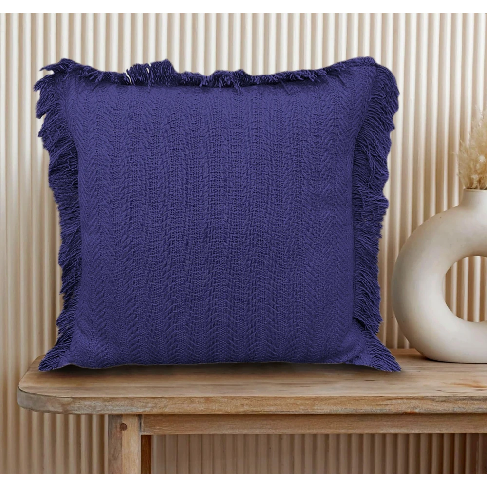 KOSTORICA, Herringbone Chevron Stripe Bohemian Woven Fringes Cushion Covers for Bedroom, Living Room, Home Décor, Office, Sofa, Chair & Couch (Navy Blue_Pack of 2 Pcs_16x16 Inches)