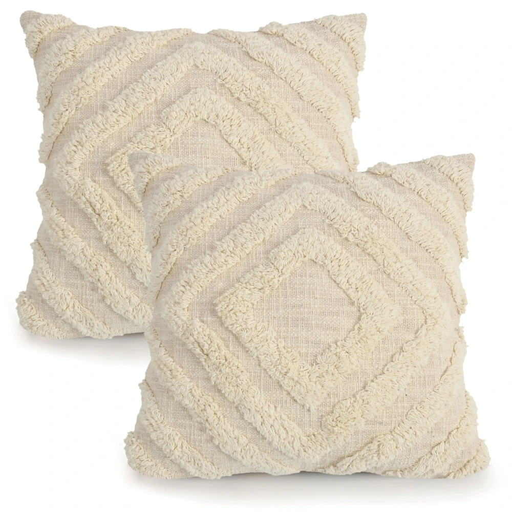 KOSTORICA, Diamond Tufted Bohemian Woven Cushion Covers for Bedroom, Living Room, Home Décor, Office, Sofa, Chair & Couch (Ivory, Offwhite_Pack of 2 Pcs_16x16 Inches)