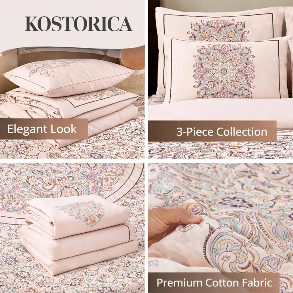 King Size 100% Cotton 200 T.C Mandala Bedsheet (100x100 Inches) with Pillow Covers (18x28 Inches) | Soft Breathable Printed Bed Sheet | Bedding Set King Size | Peach Pink for Bedroom & Home Decor
