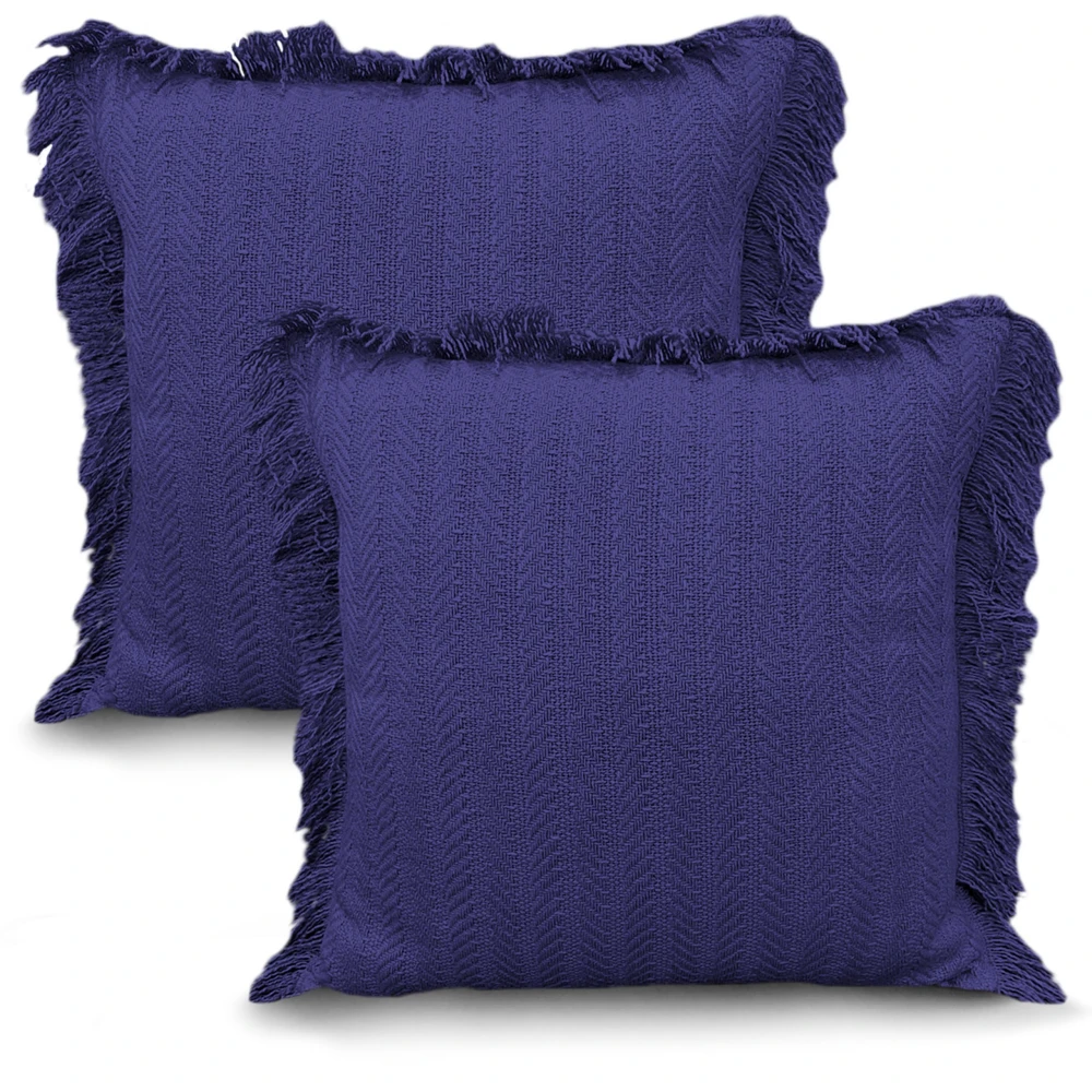 KOSTORICA, Herringbone Chevron Stripe Bohemian Woven Fringes Cushion Covers for Bedroom, Living Room, Home Décor, Office, Sofa, Chair & Couch (Navy Blue_Pack of 2 Pcs_16x16 Inches)