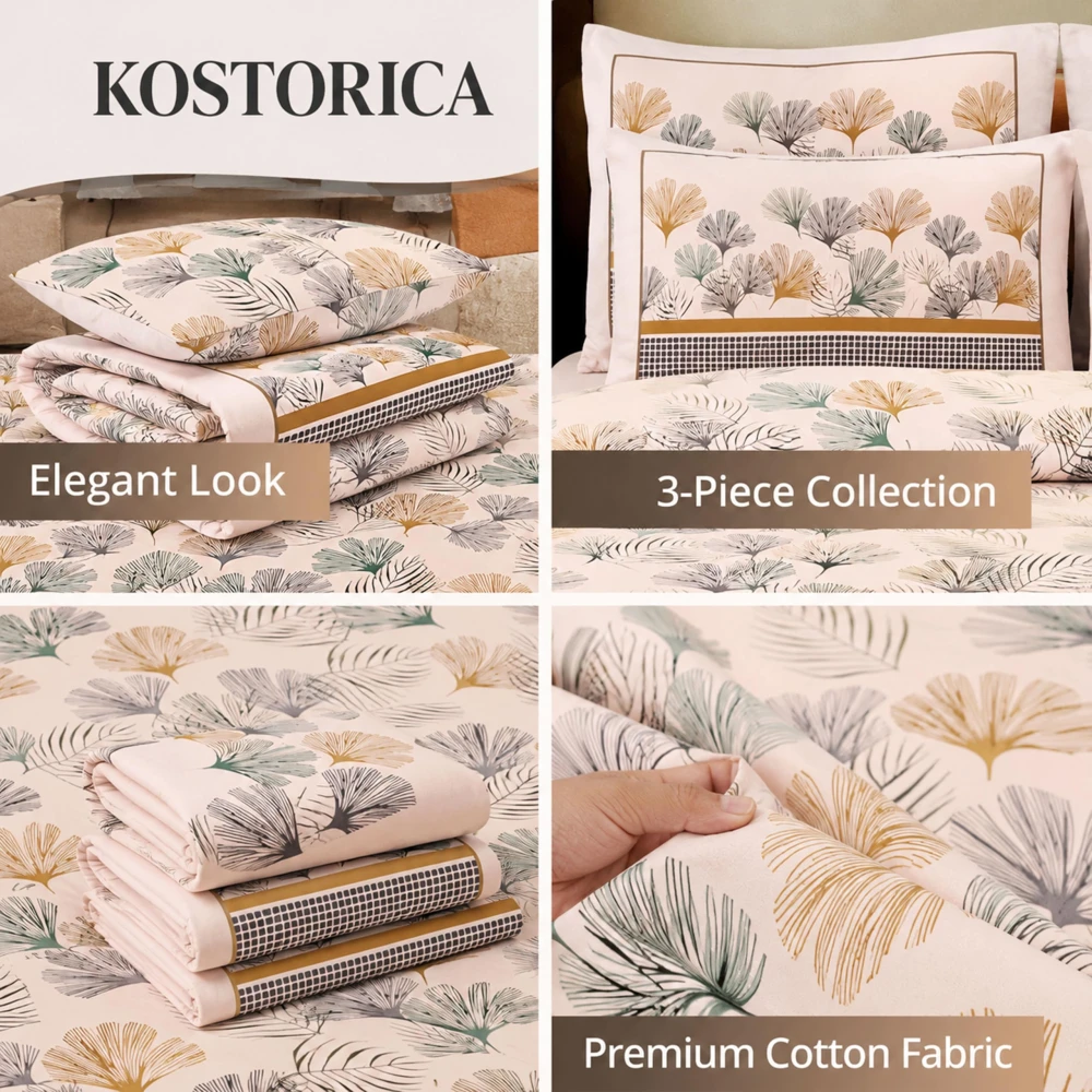 King Size 100% Cotton 200 T.C Tropical Floral Bedsheet (100x100 Inches) & Pillow Covers (18x28 Inches) | Soft Breathable Printed Bed Sheet | Bedding Set King Size | Peach Pink for Bedroom & Home Decor