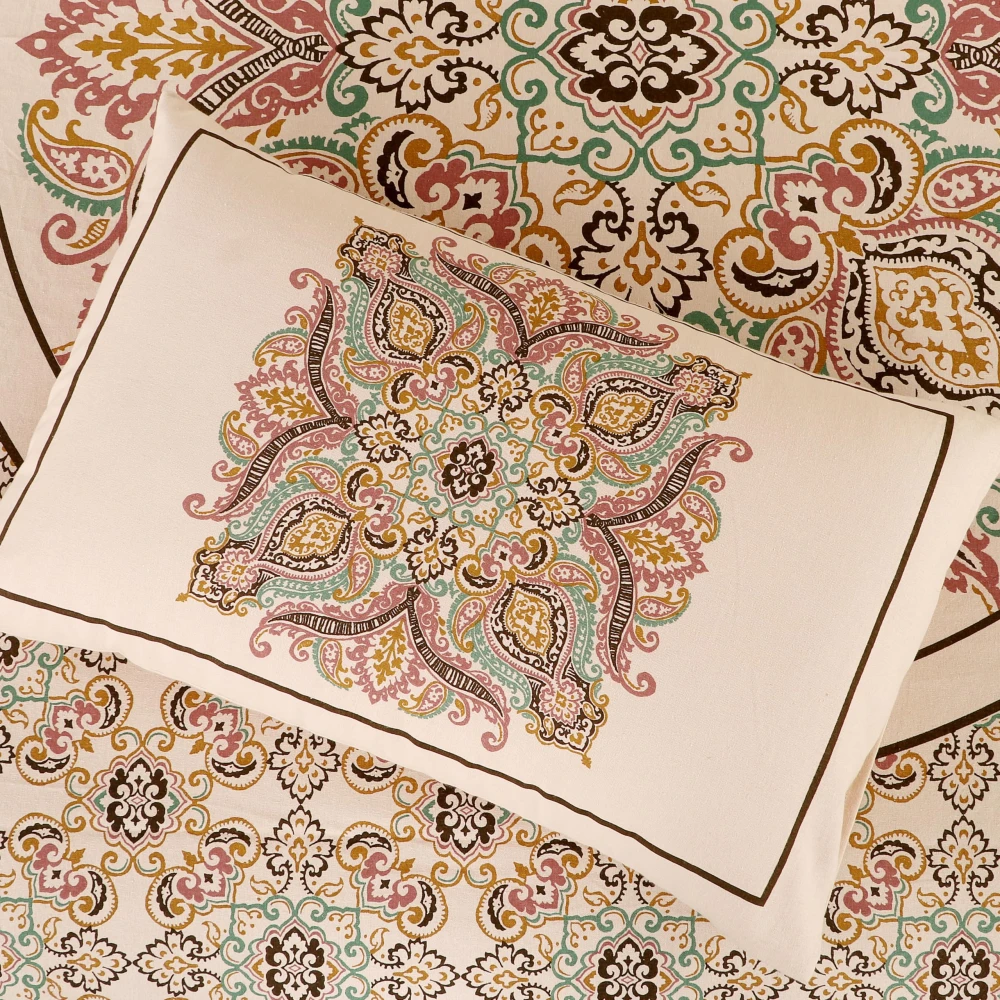 King Size 100% Cotton 200 T.C Mandala Bedsheet (100x100 Inches) with Pillow Covers (18x28 Inches) | Soft Breathable Printed Bed Sheet | Bedding Set King Size | Peach Pink for Bedroom & Home Decor