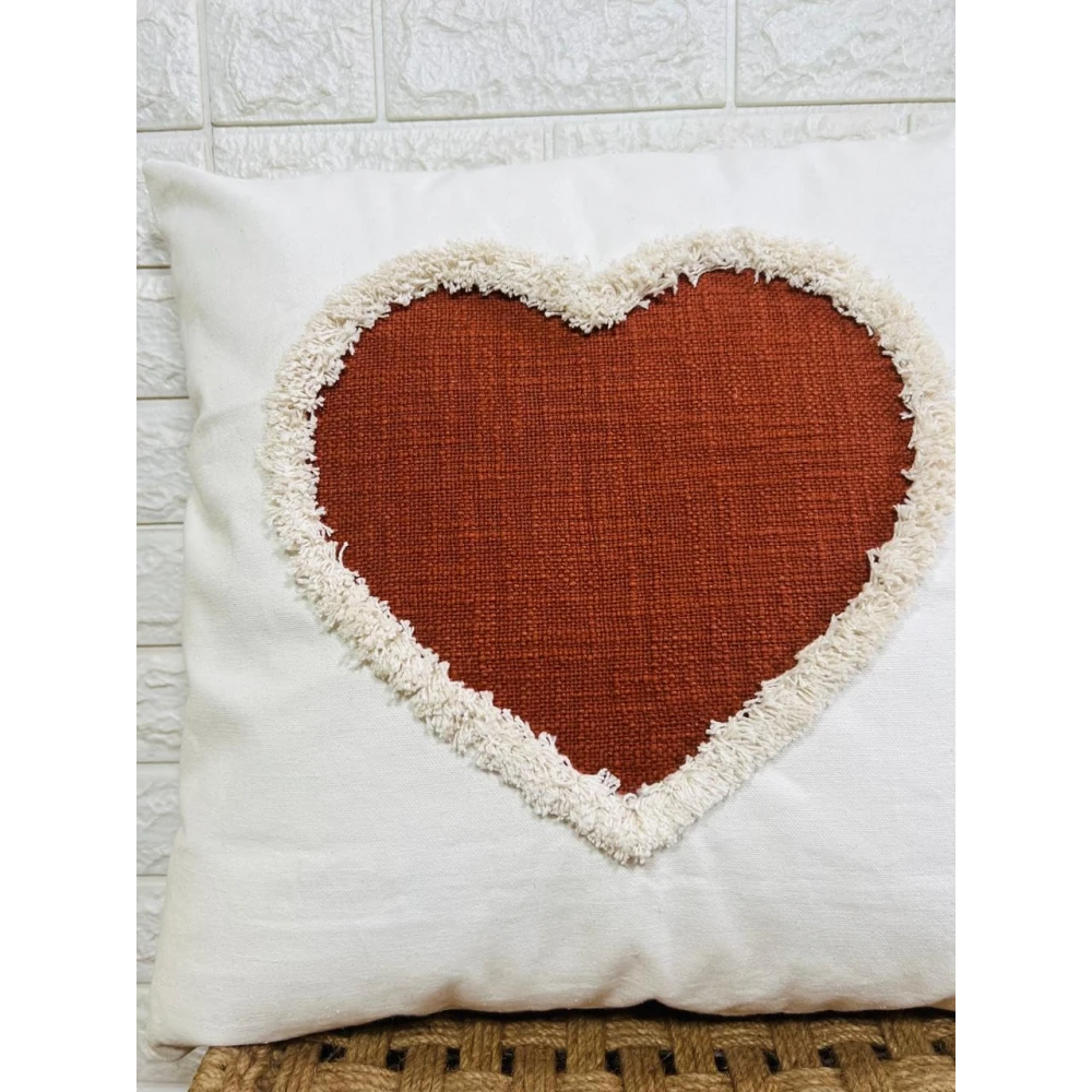 Indihomecraft Handicraft Cotton Cushion Cover - Hand Stitched Embroidery Decorative Art Boho Pillow Heart Shape Hand Made Pillow Cover | Hand Stitch Square Shape 18X18 Inches Cushion Cover, Set of 1