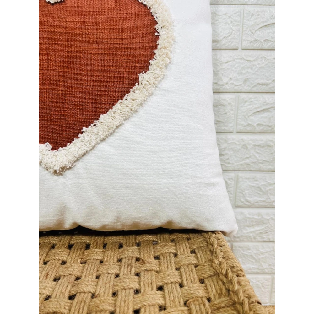 Indihomecraft Handicraft Cotton Cushion Cover - Hand Stitched Embroidery Decorative Art Boho Pillow Heart Shape Hand Made Pillow Cover | Hand Stitch Square Shape 18X18 Inches Cushion Cover, Set of 1